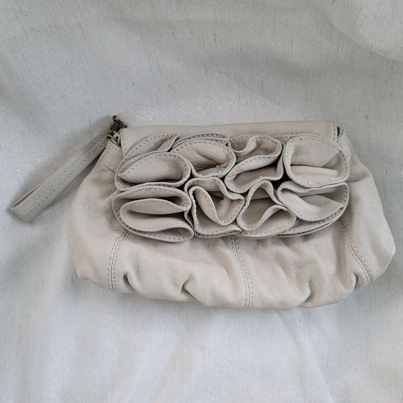 Vince Camuto Cream Ruffled Clutch - Picture 1 of 4